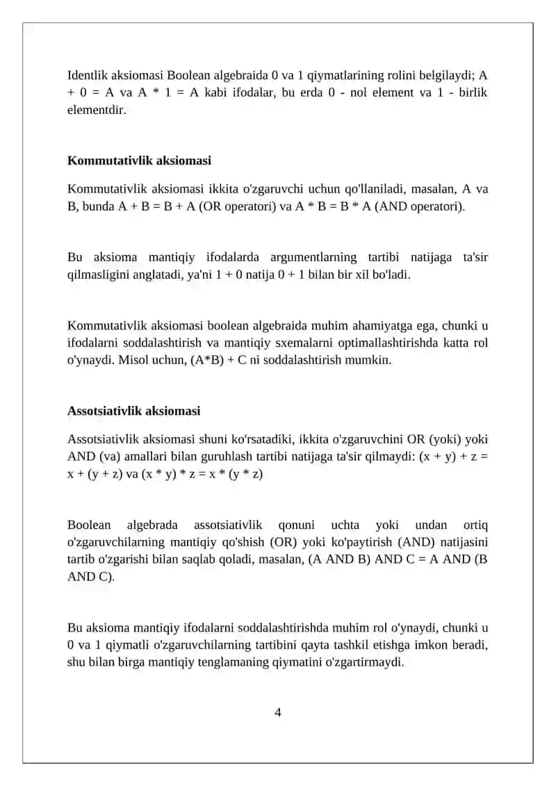 Mantiq algebrasining aksiomalari 4
