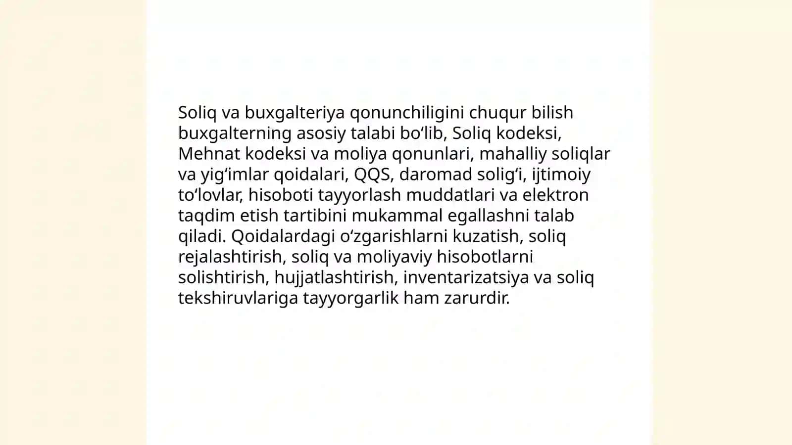 Buxgalter kasbiga qo'yiladigan talablar 4