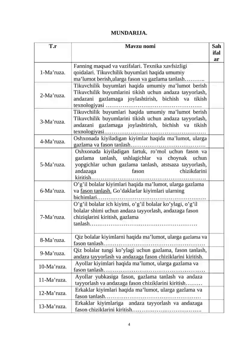 MAHSULOT TAYYORLASH TEXNOLOGIYASI 4
