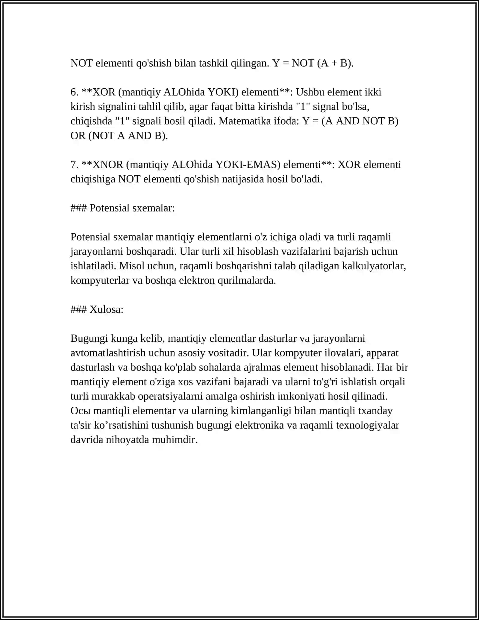 XAR XIL TURDAGI POTENSIAL SXEMALARDA MANTIQIY ELEMENTLARNING ISHLATISH SOXALARI 4