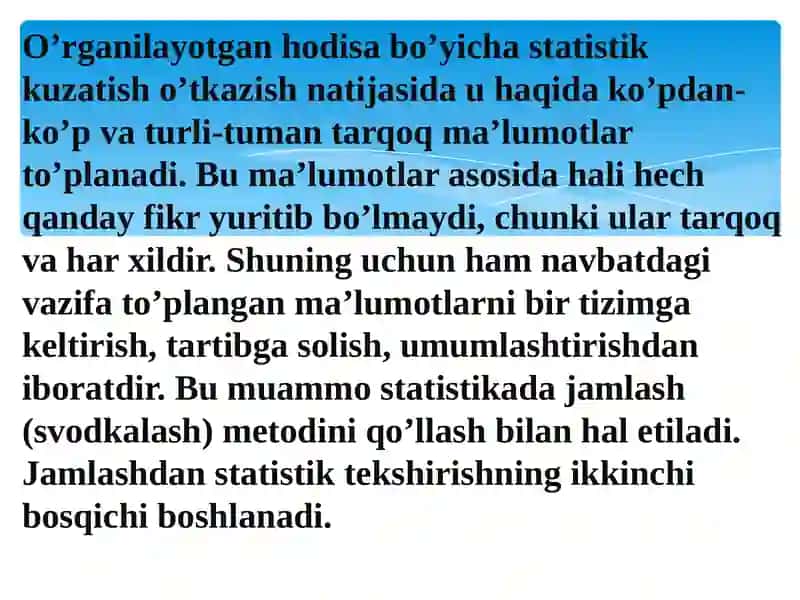Statistik guruhlash va jamlash 4