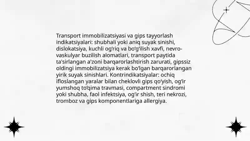 Transport immobilizatsiyasi. Gips tayorlash 4
