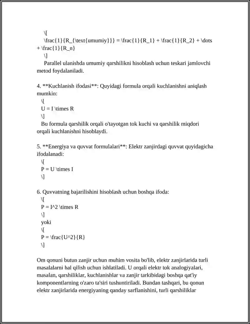 BUTUN ZANJIR UCHUN OM QONUNI 4