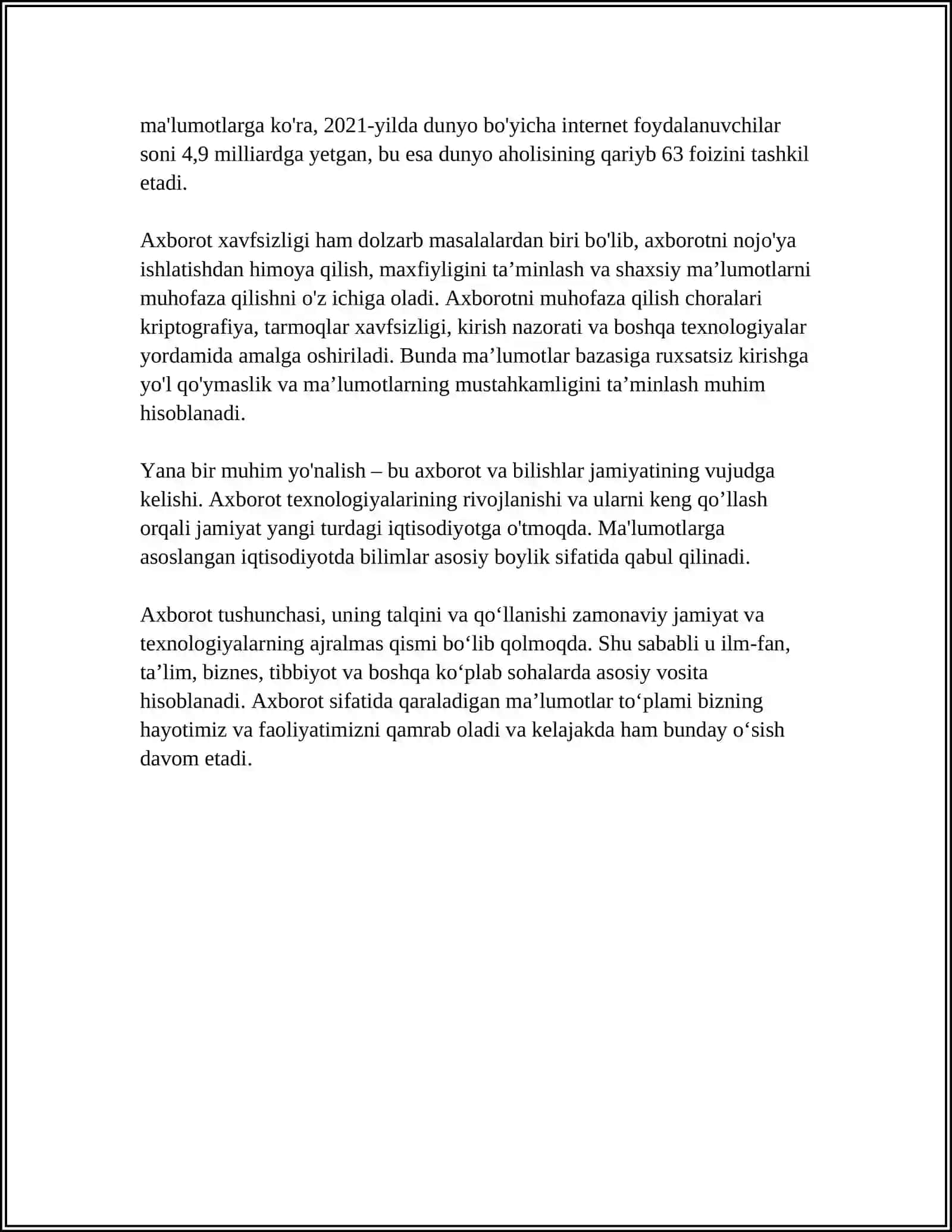 AXBOROTLARNING XUSUSIYATLARI 4