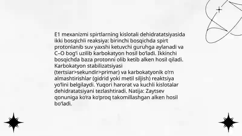 Eliminlash reaksiyasi spirtlar misolida organish 4