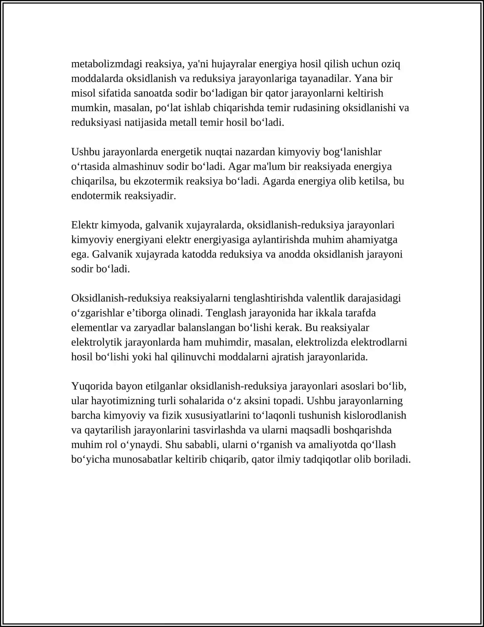 OʻKSIDLANISH QAYTARILISH REAKSIYALARI 4