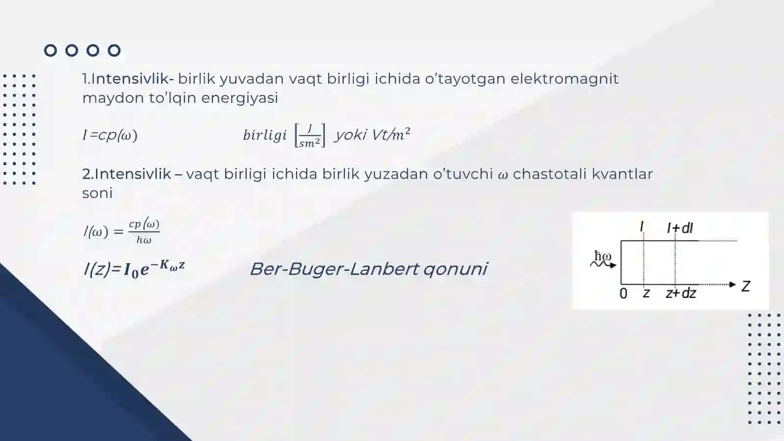 BER-BUGER-LAMBERT QONUNI VA UNING AMALIY AHAMIYATI. GENERATSIYA SHARTI 4