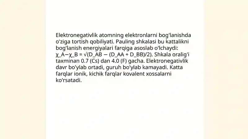 Valentlik.Elektromanfiylik.Kimyoviy bog'lanish 4