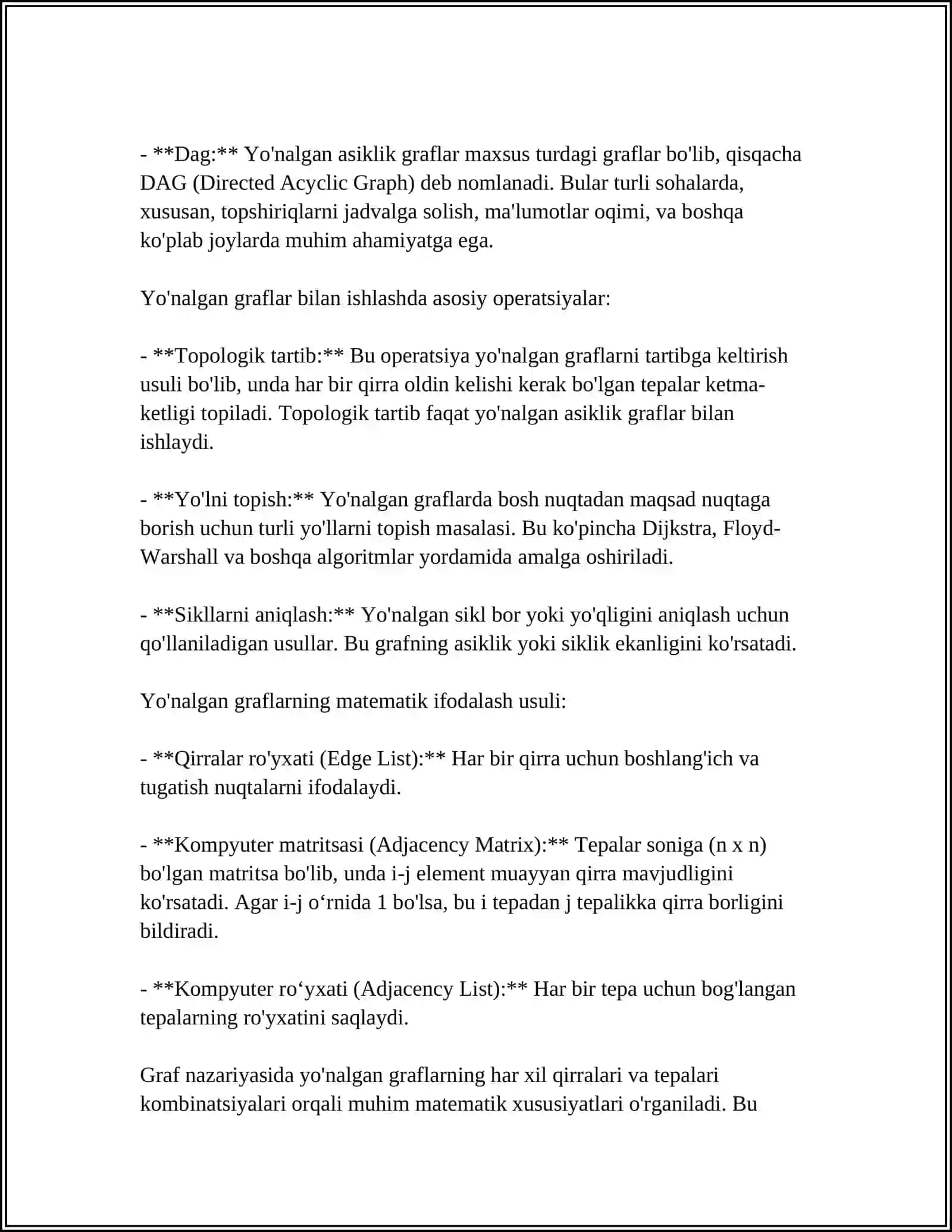Yo'nalgan graf asoslari 4