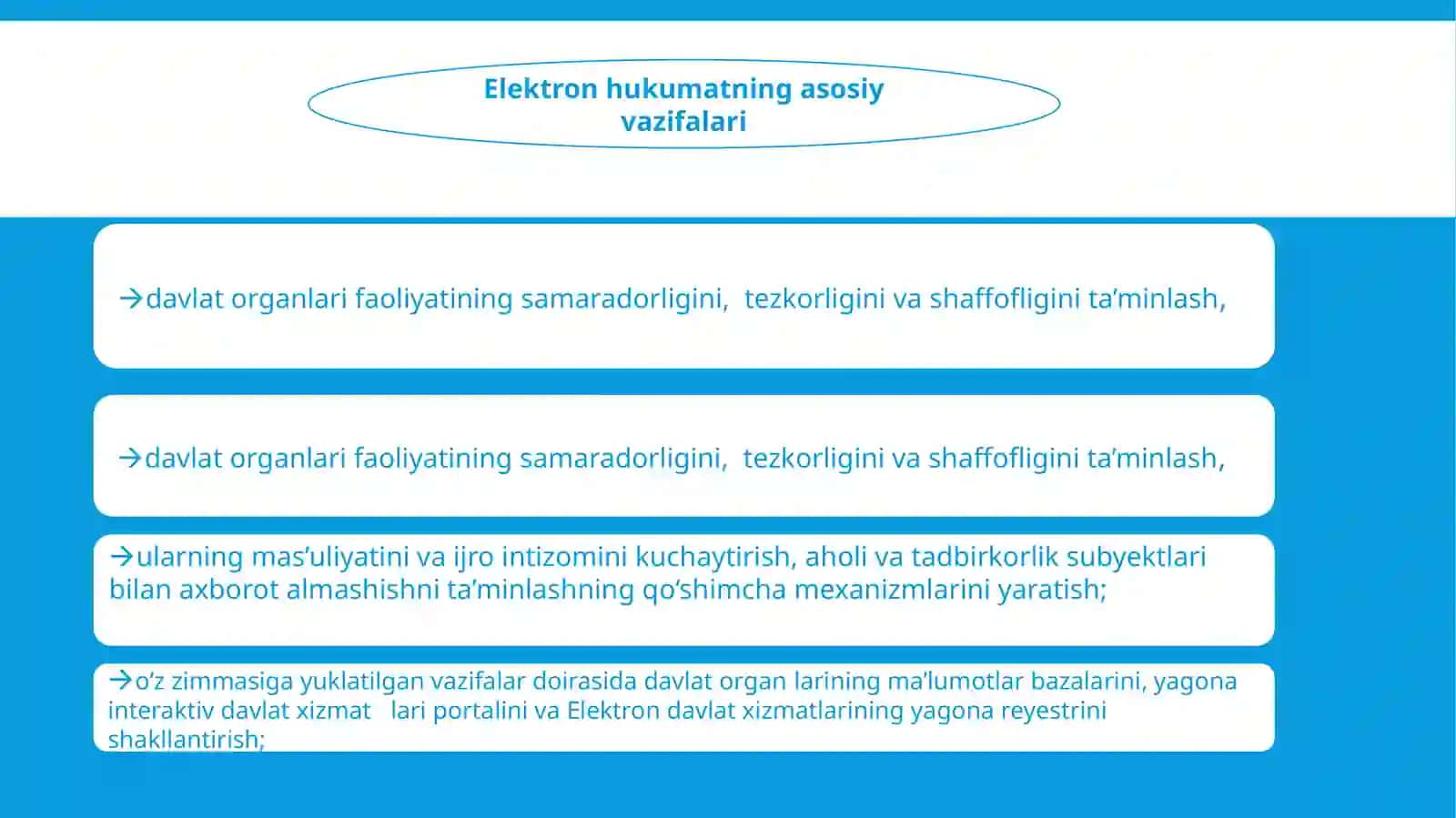 Elektron hukumatning elementlari va amaldagi loyihalari 4