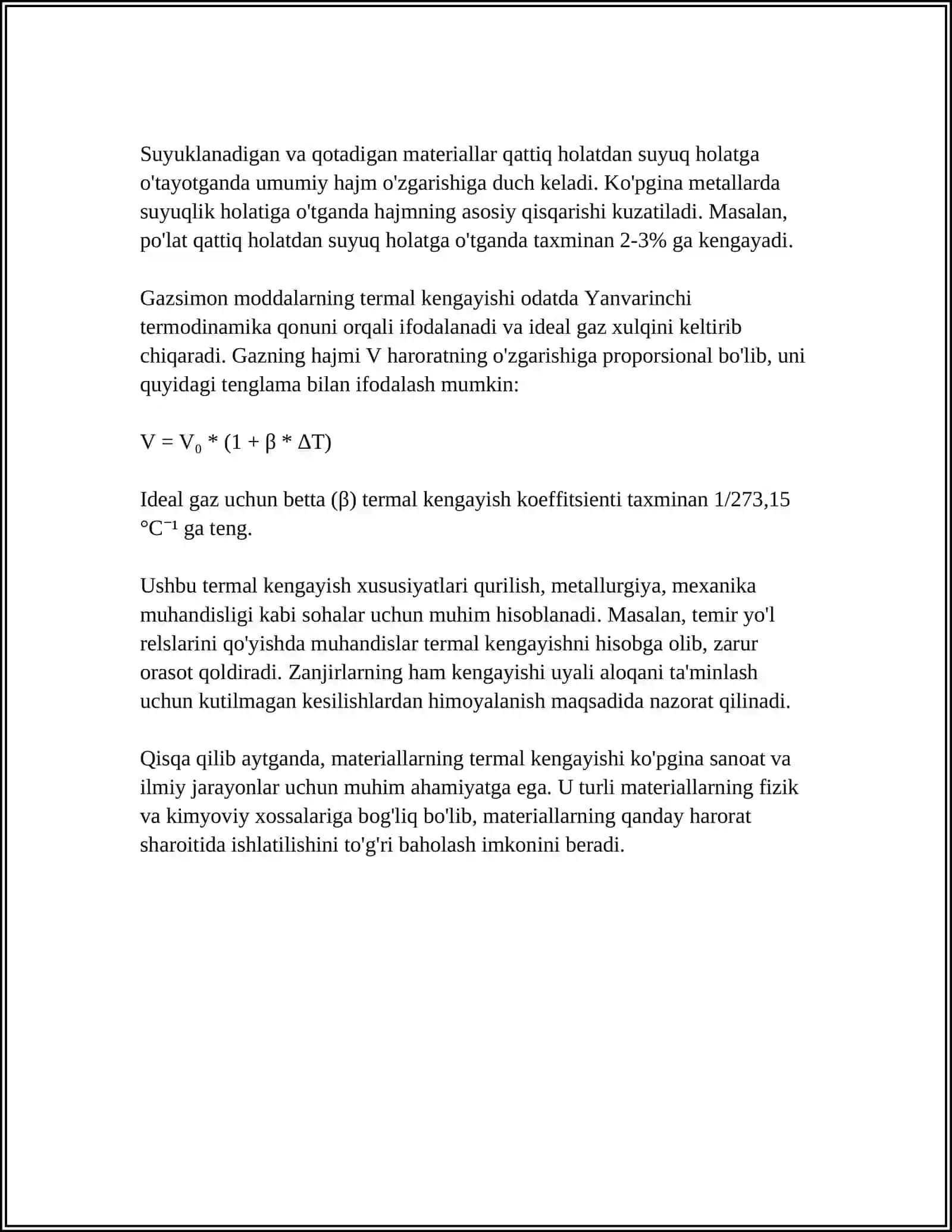 Materialning issiqlik kengayishi 4