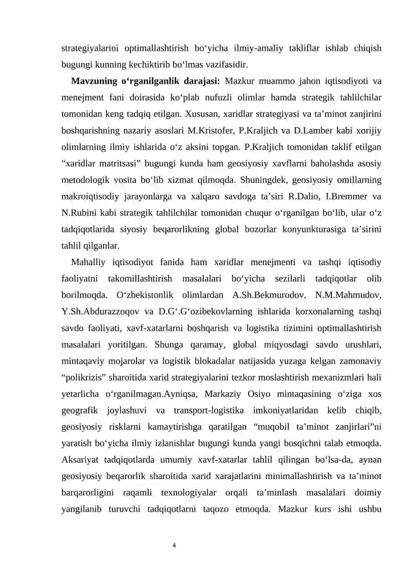 Geosiyosiy xavflar va xarid strategiyalari kurs ishi 4
