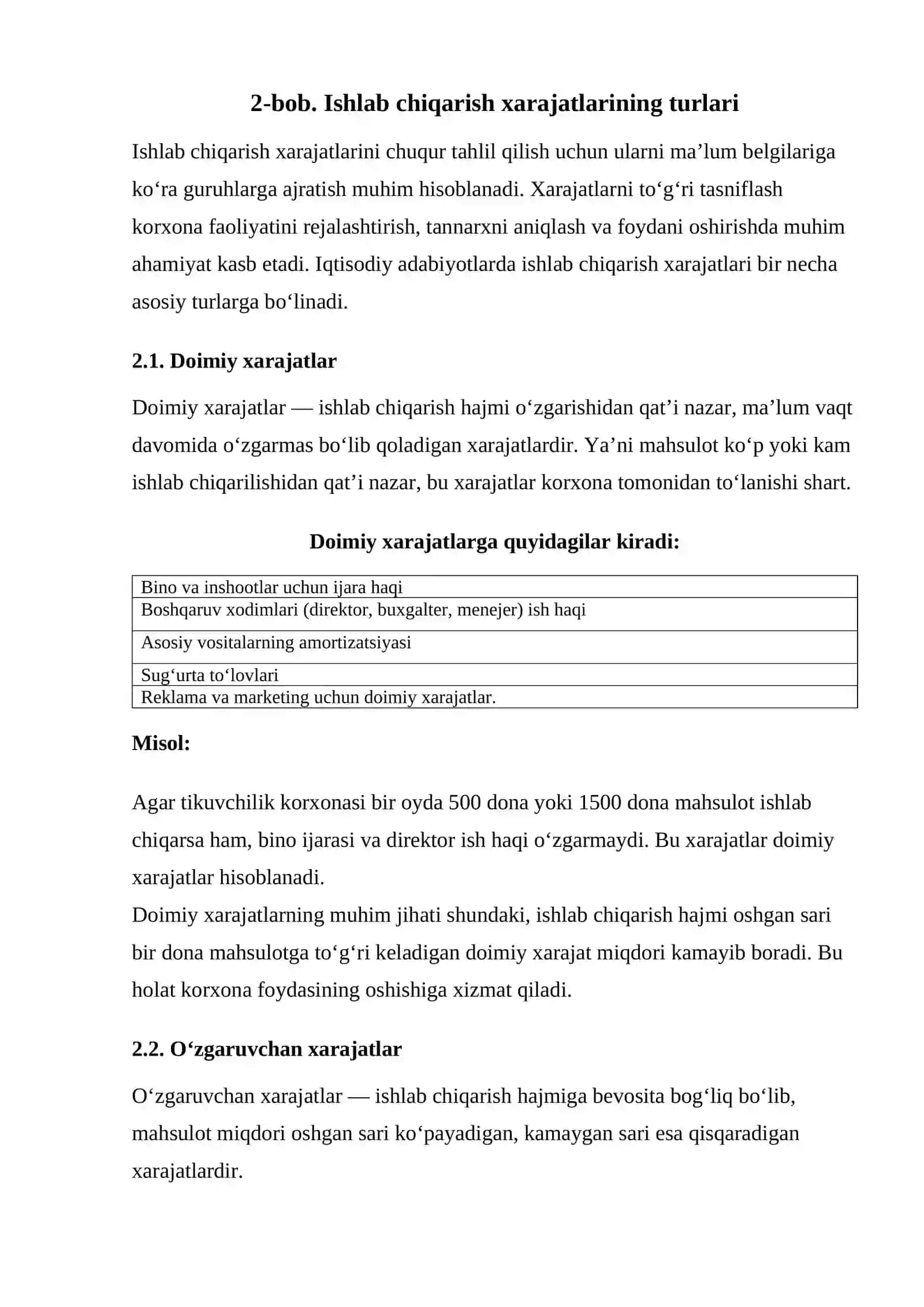 Ishlab chiqarish xarajatlari va foyda 4