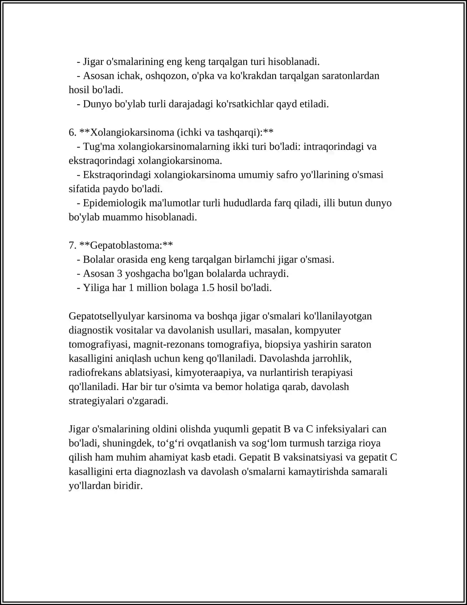 Jigar Oʻsmalari Turlari 4