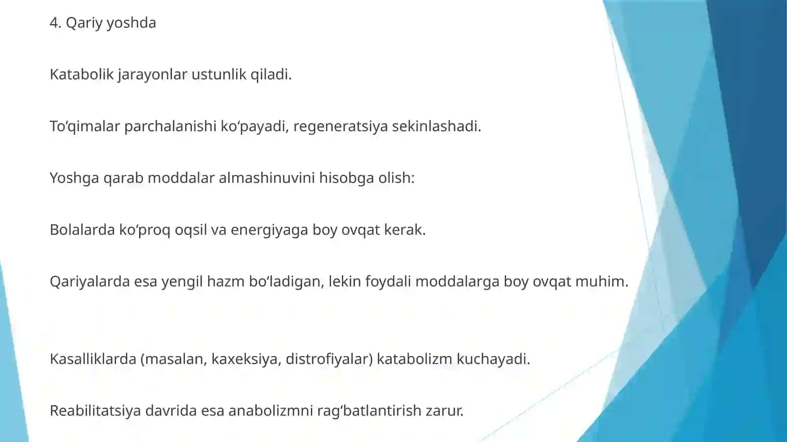 Anabolik va katabolik jarayonlarni ontogenezda o’zgarib borishi 4