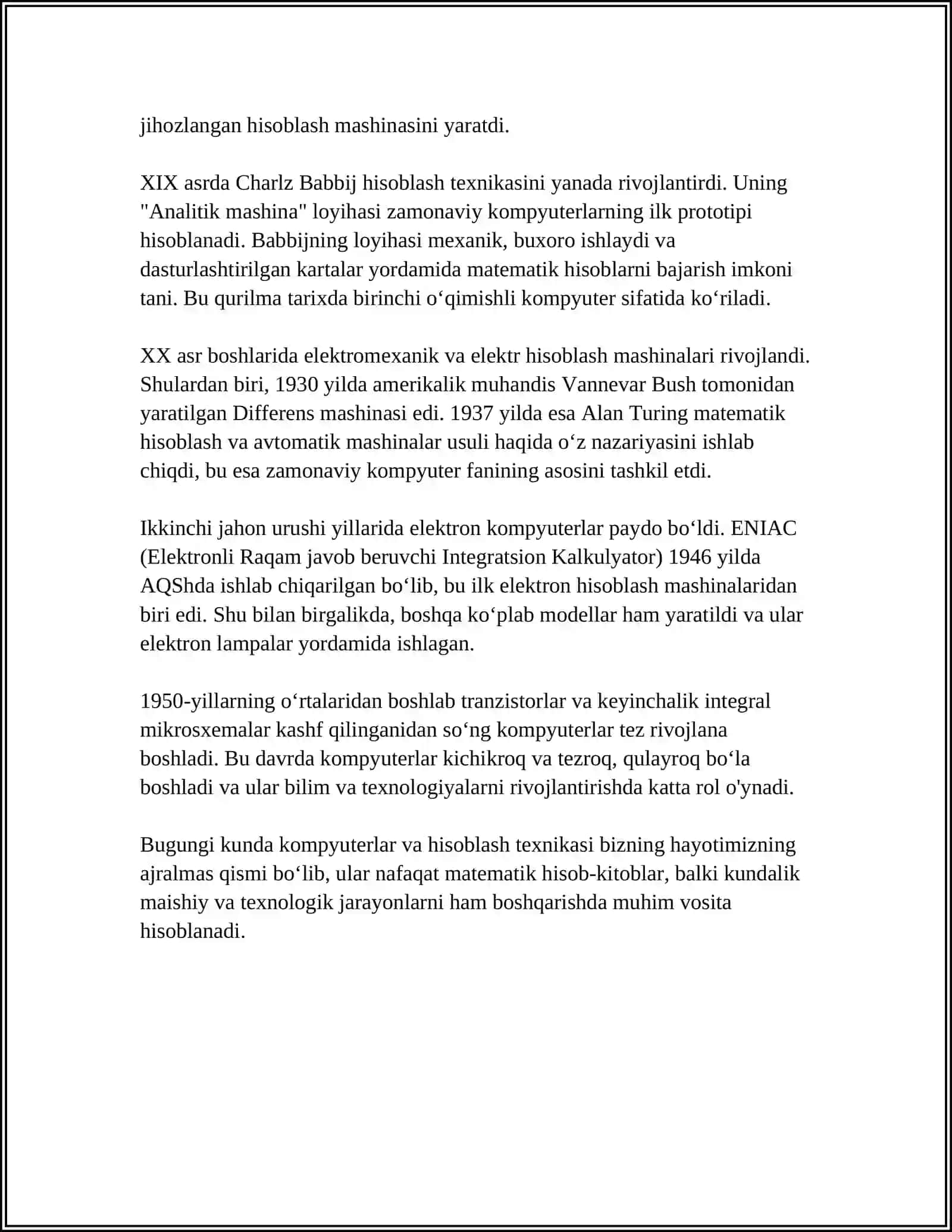 HISABLASH TEXNIKA RIVOJLANISH TARIXI VA AVLODLARI 4