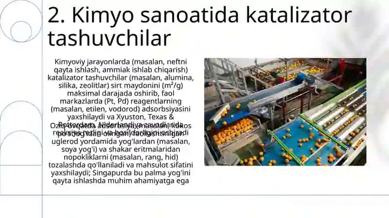Adsorbsiyani oziq-ovqat va kimyo sanoatidagi o'rni 4