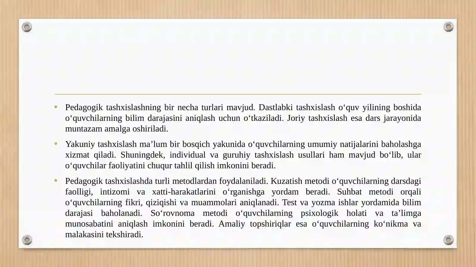 O‘QUVCHILARNI PEDAGOGIK TASHXISLASH VA KORREKSIYALASH YO‘LLARI. 4