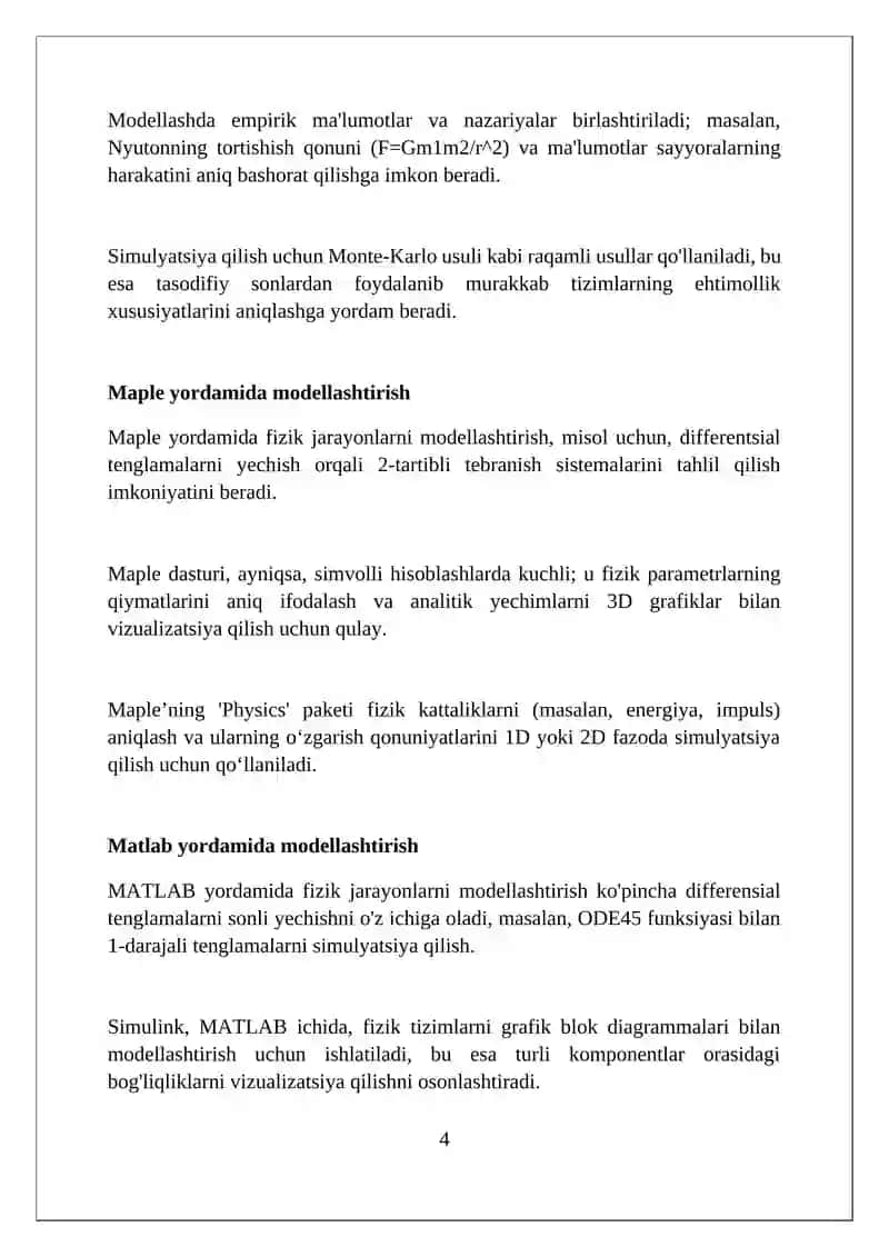 Fizik jarayonlarni Maple yoki Matlab yordamida modellashtirish 4