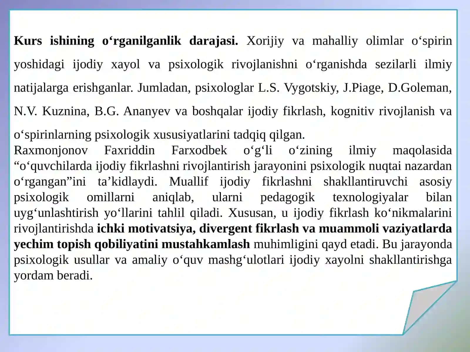 O‘spirinlik davri insonning psixologik rivojlanishi 4