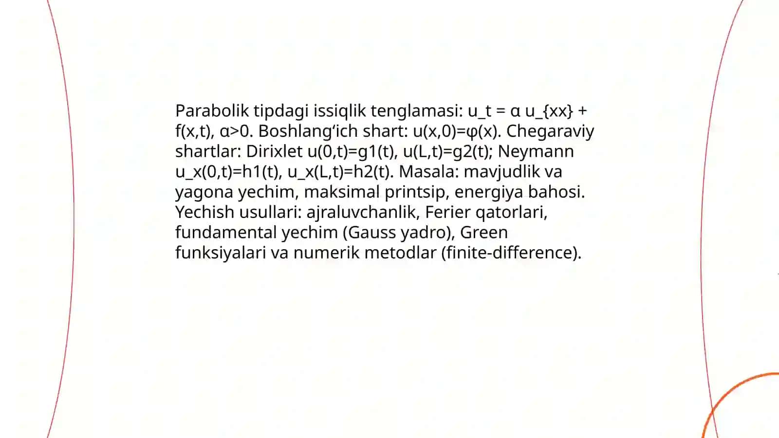 Parabolik tipdagi tenglamalar 4