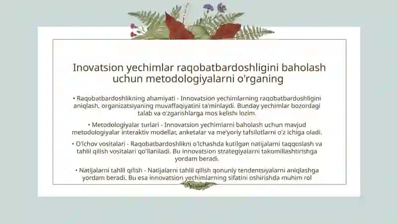 Inovatsion yechimlarning raqobatbardoshlik darajasini baholash 4