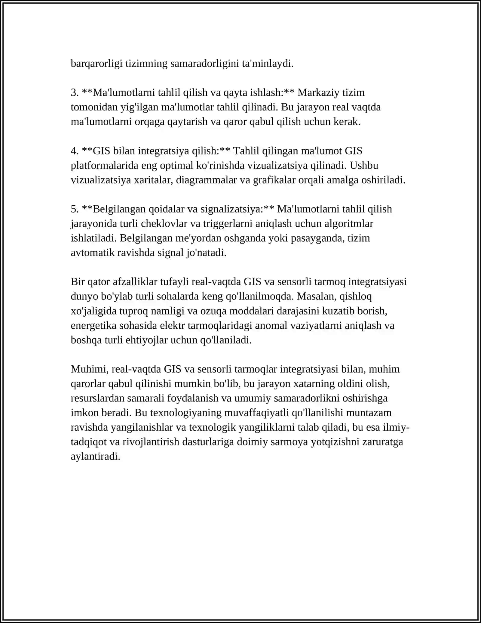 REAL-TIME GIS TIZIMLARI: SENSORLI TARMOQ INTEGRATSATSIYASI 4