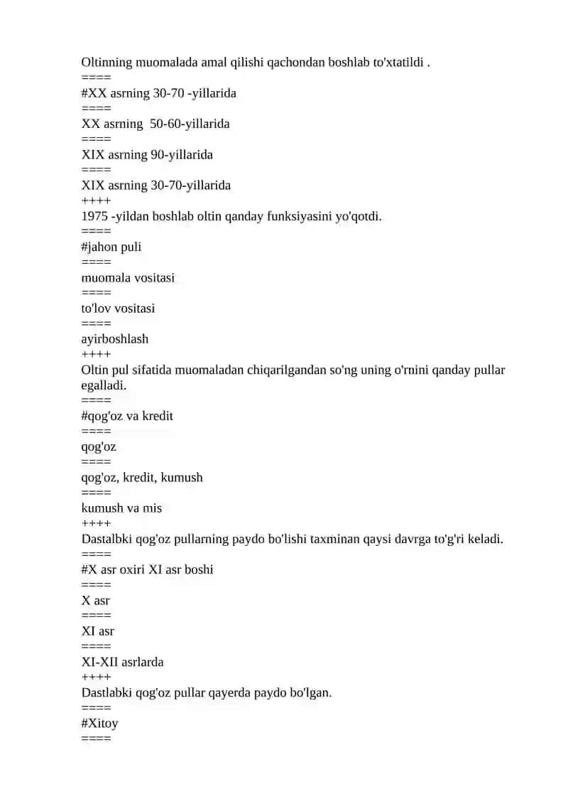 PUL VA BANKLAR FANIDAN TESTLAR 4