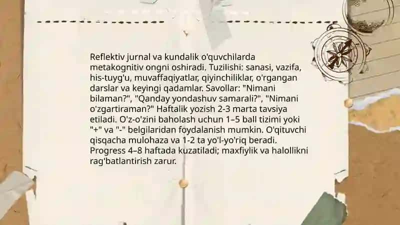 Oʻquvchilarni oʻz-oʻzini baholash qobilyatini oshirish va mustaqil fikrlashini rivojlantirish 4