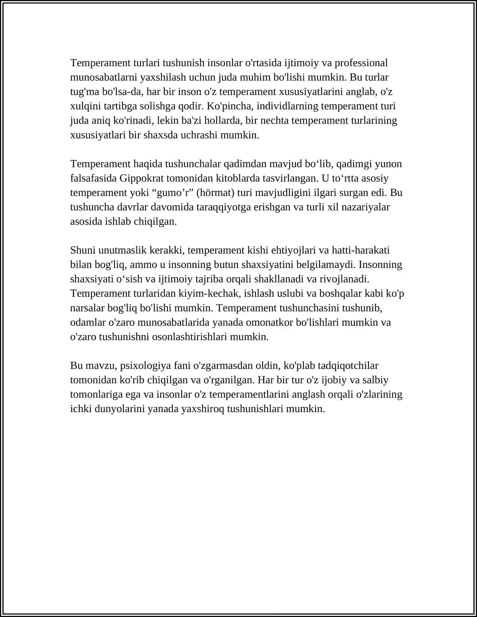 SHAXSNING INDIVIDUAL PSIXOLOGIK XUSUSIYATLARI. TEMPERAMENT 4