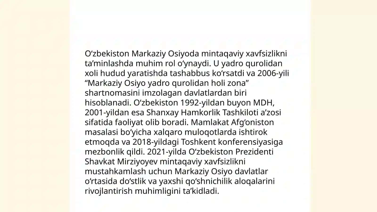 O‘zbekistonning Markaziy Osiyoda tinchlik missiyasi 4