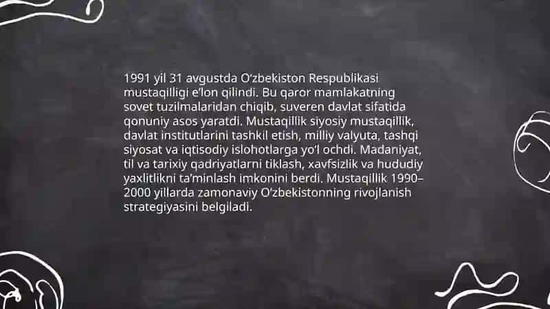 Mustaqil O‘zbekiston Respublikasi tashkil topishining tarixiy ahamiyati 4