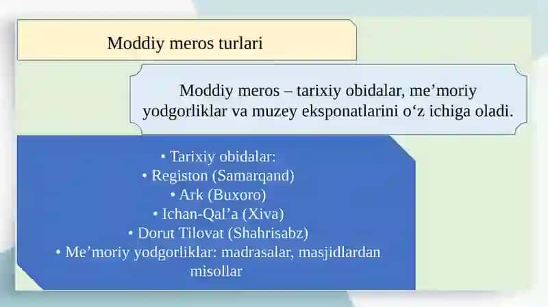 Oʻzbekistonning madaniy merosini asrash va rivojlantirish 4