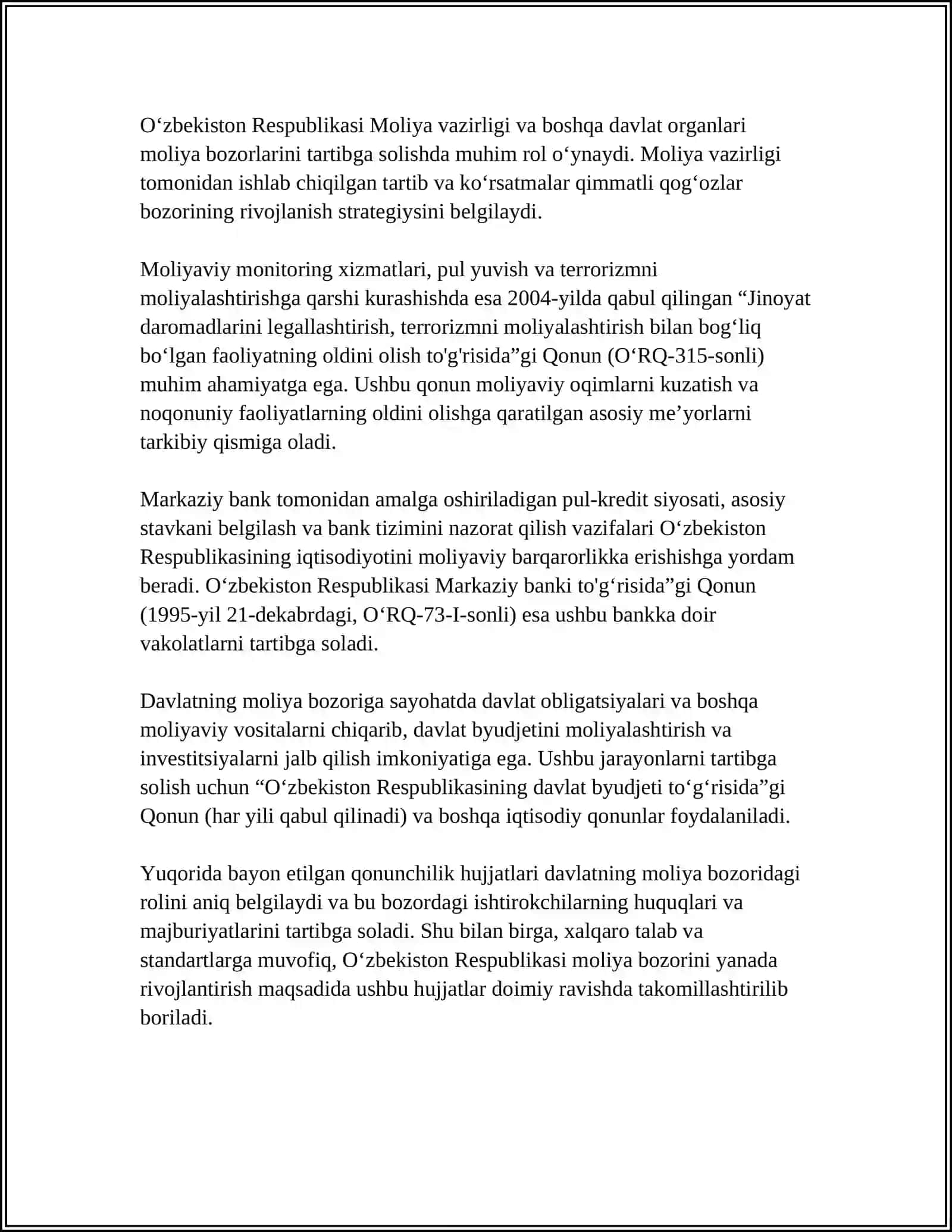 MOLIYA BOZORINI TARTIBGA SOLISHDA DAVLATNING ROLI 4