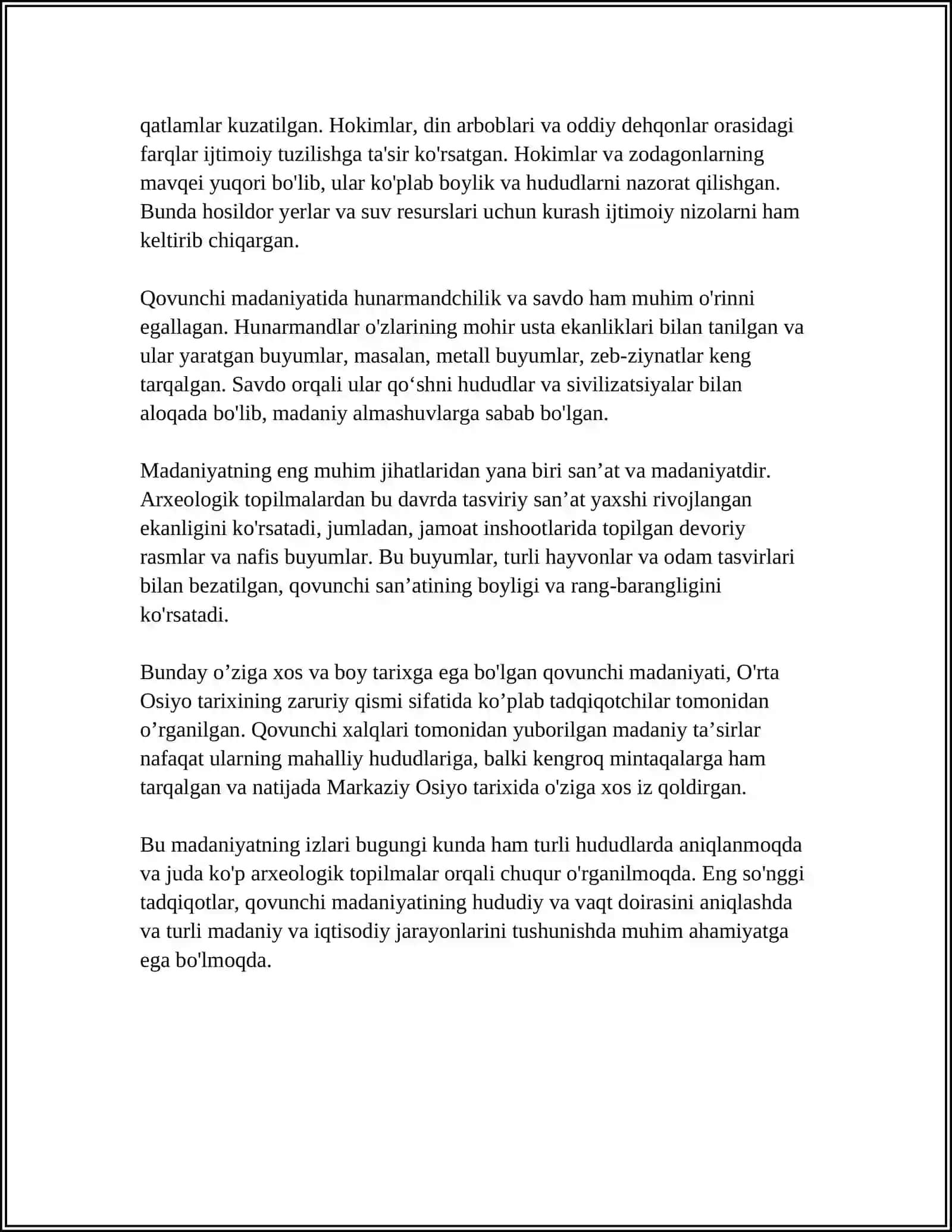 MUSTAQIL ISH Mavzu: QOVUNCHI MADANIYATI 4