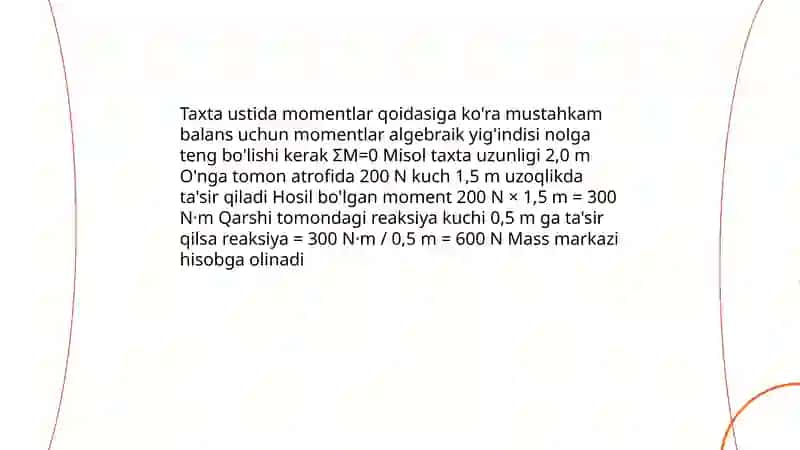 Tarozuda momentlar qoidasi 4