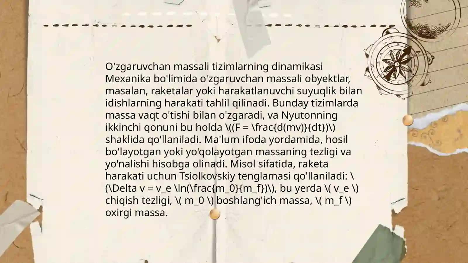 O'zgaruvchan massali jismlar mexanikasi 4