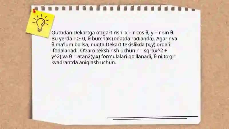 Dekart va qutb koordinatalari orasidagi bog'lanish 4