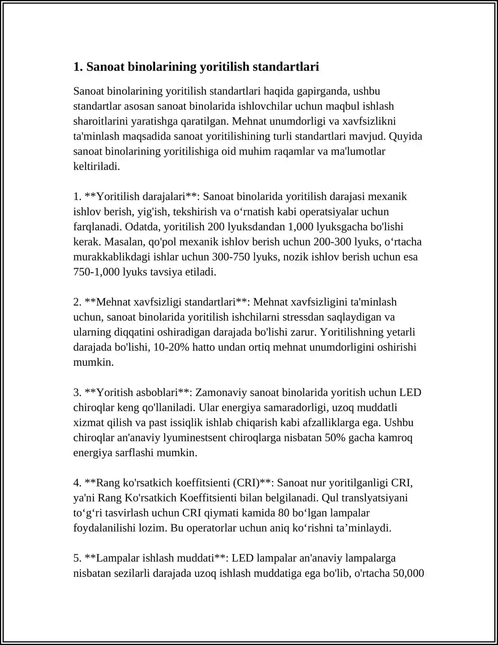 Sanoat binolarining yoritilish standartlari 4