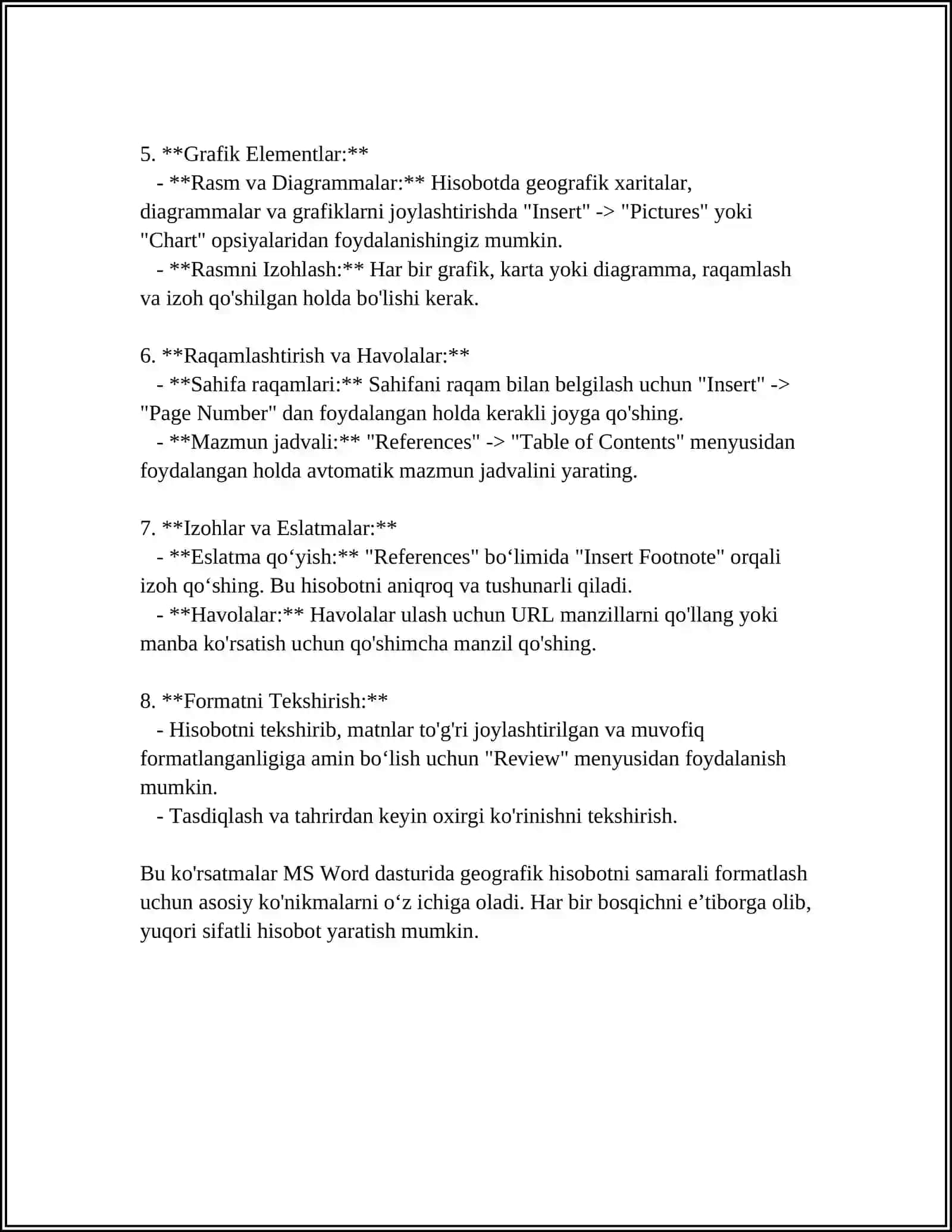 MS WORD MS EXCEL VA MS POWERPOINT DASTURLARIDAN FOYDALANIB, GEOGRAFIK HISOBOTLAR, JADVAL, DIAGRAMMA VA TAQDIMOTLAR YARATISH 4
