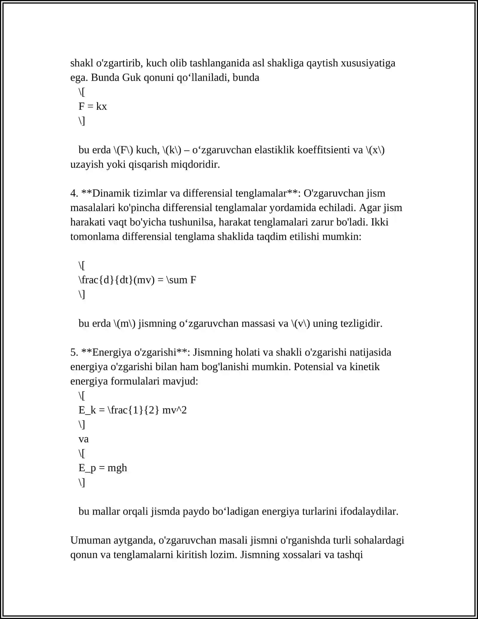 Oʻzgaruvchan masali jismning harakati 4