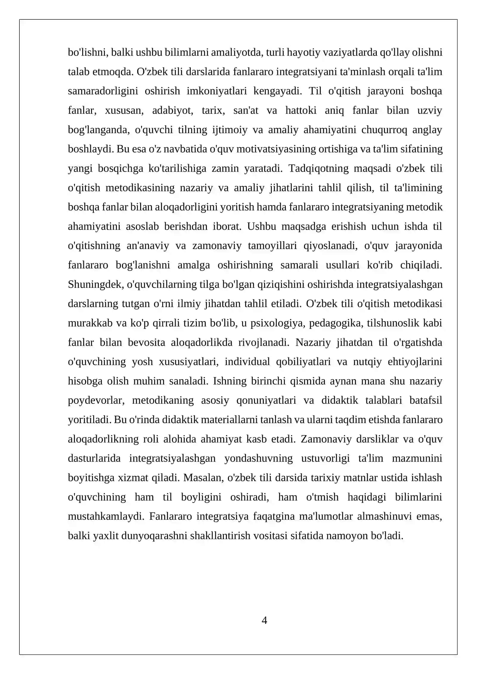 Fan: O’ZBEK TILI O’QITISH METODIKASI 4