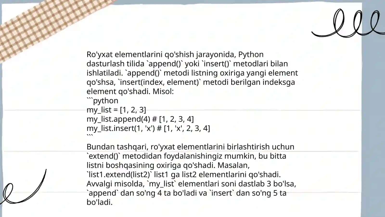 Ro'yxatlarni yaratish 4