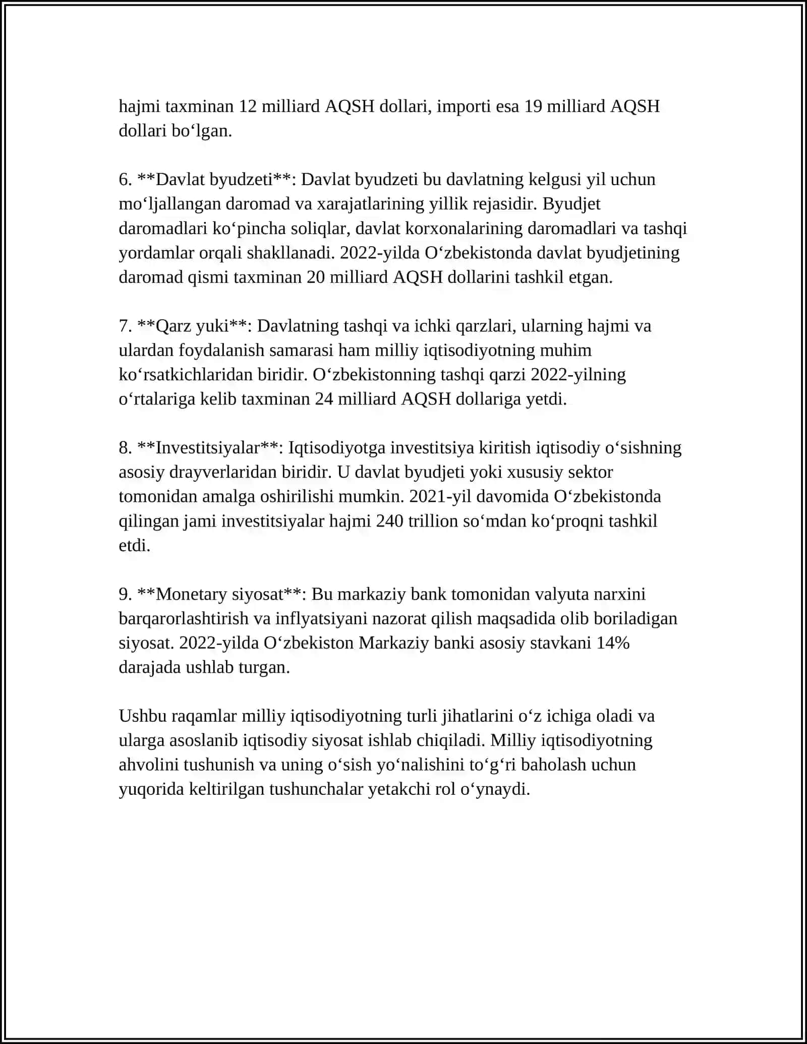 MILLIY IQTISODIYOT VA UNING MAKROIQTISODIY KOʻRSATKICHLARI 4