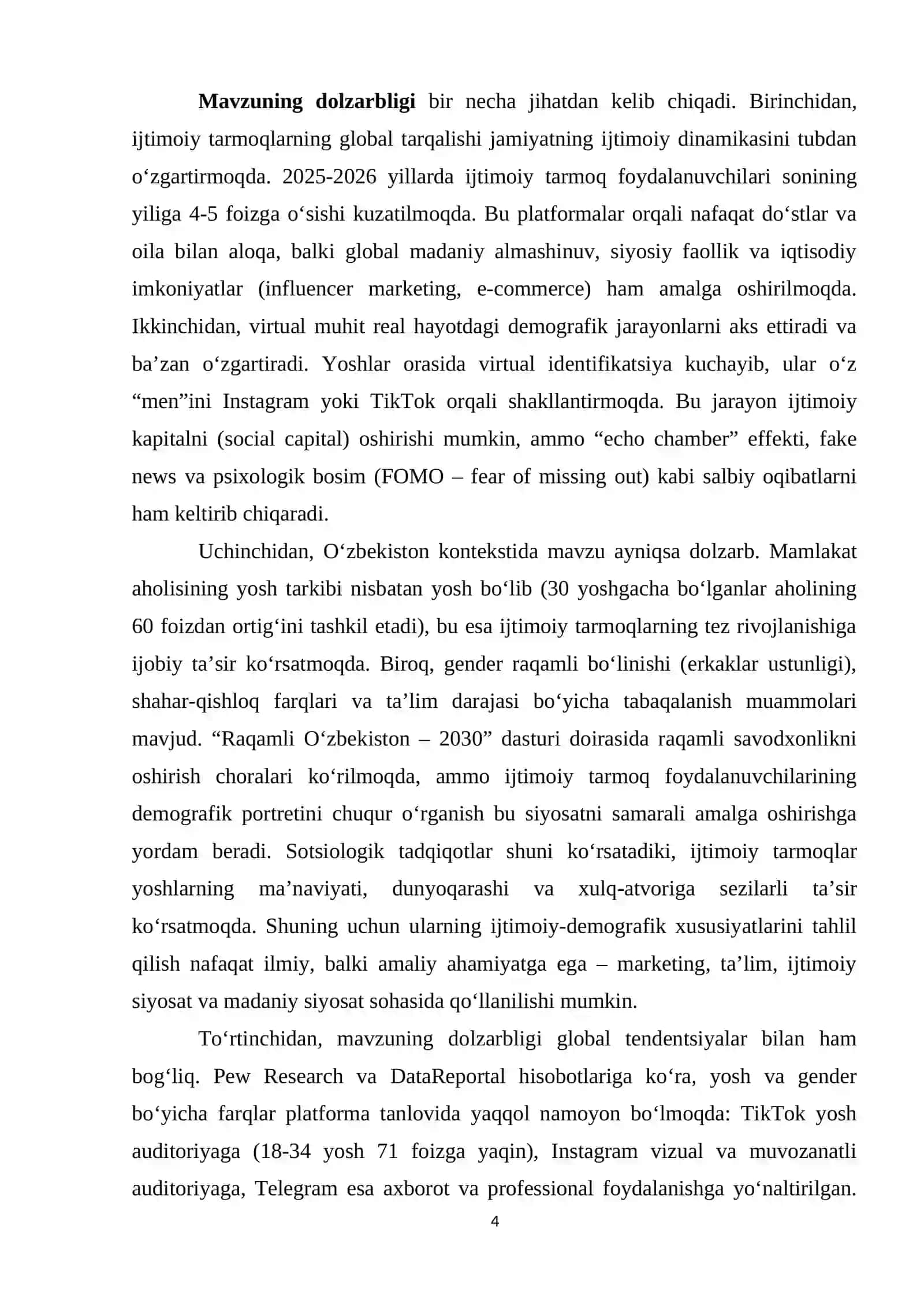 Ijtimoiy tarmoq foydalanuvchisining ijtimoiy demografik portreti (alohida tarmoqlar misolida) 4