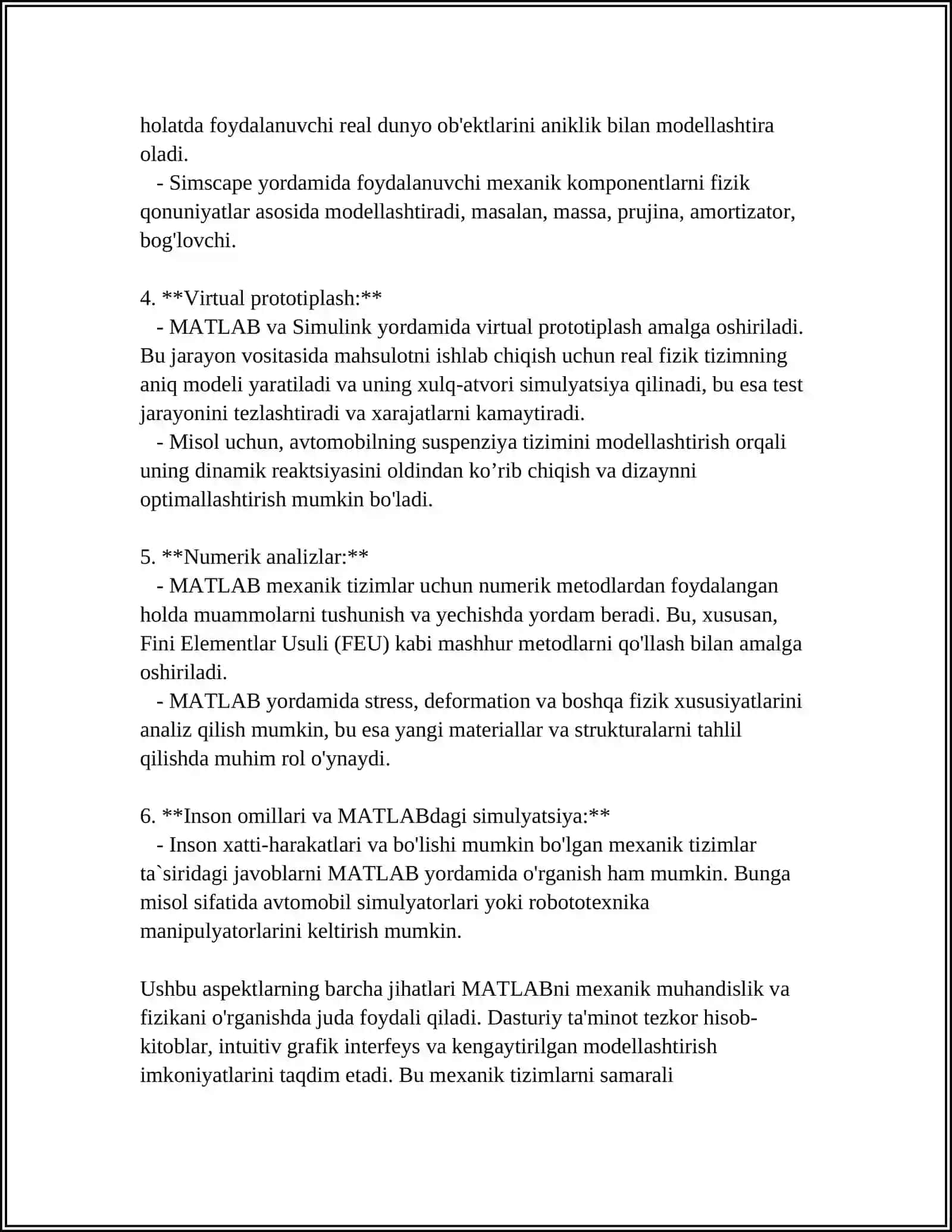 MATLAB DASTURINI TEXNIK SOHALARDA QOʻLLASH 4