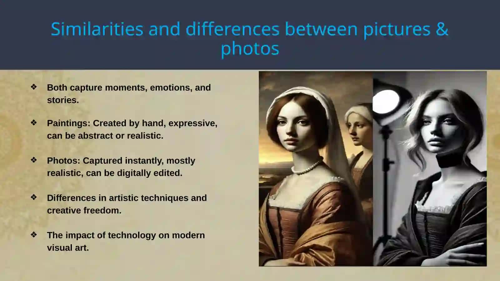 Describing pictures and photos (similarities and differences). Well-known portraits 4
