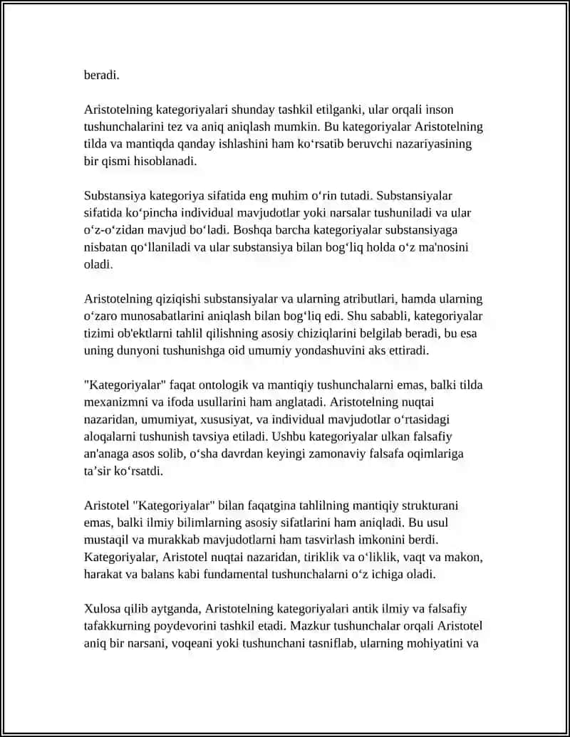 ARISTOTEL KATEGORIYALAR 4