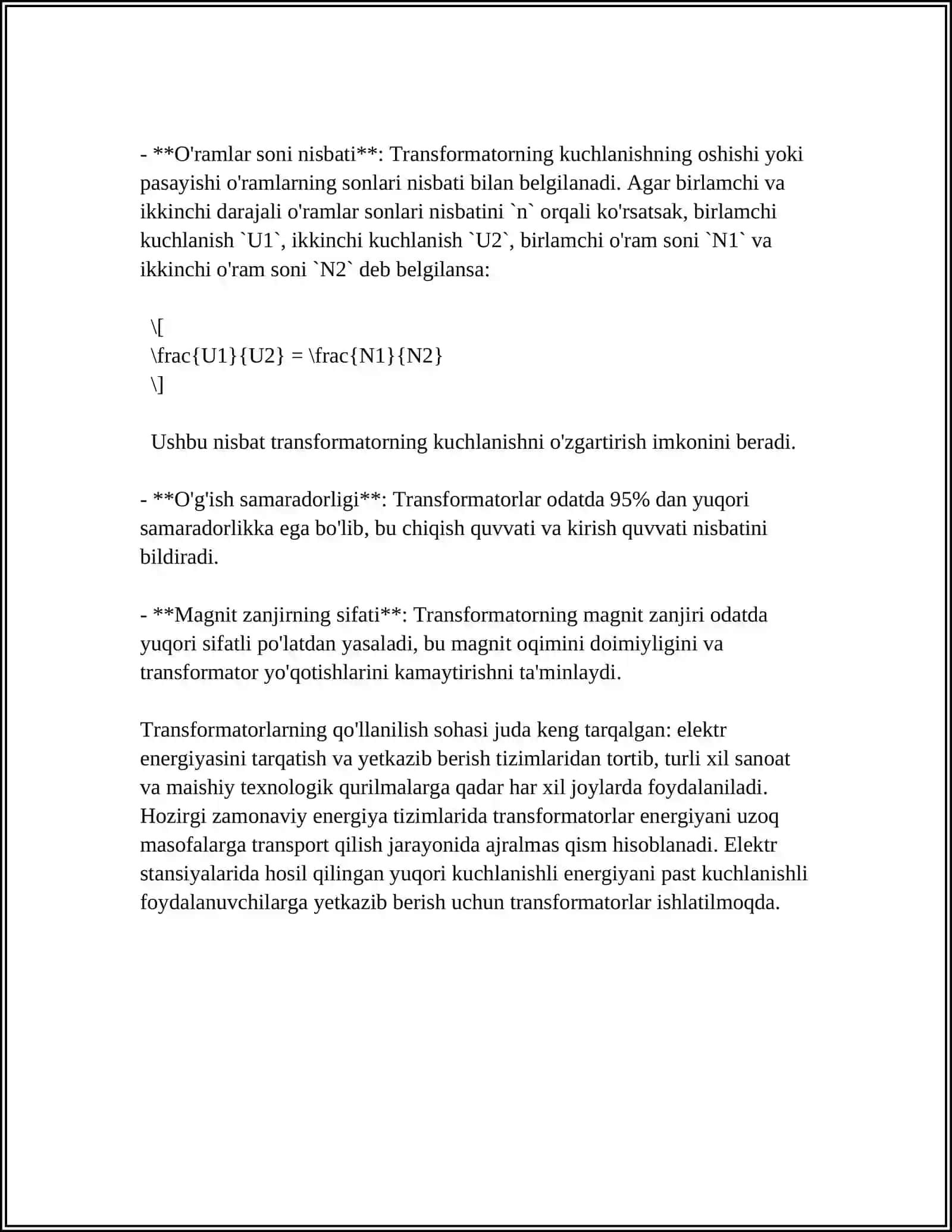 TRANSFORMATORLAR BILAN ISHLASH 4