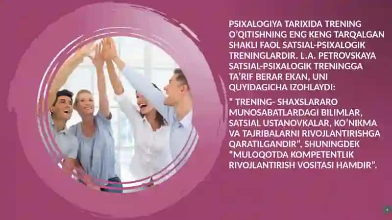 Satsial-psixalogik trening  tashkiliy savollari 4